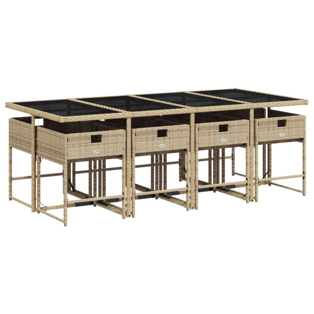 Produktbild för Matgrupp för trädgården med dynor 9 delar mixbeige konstrotting