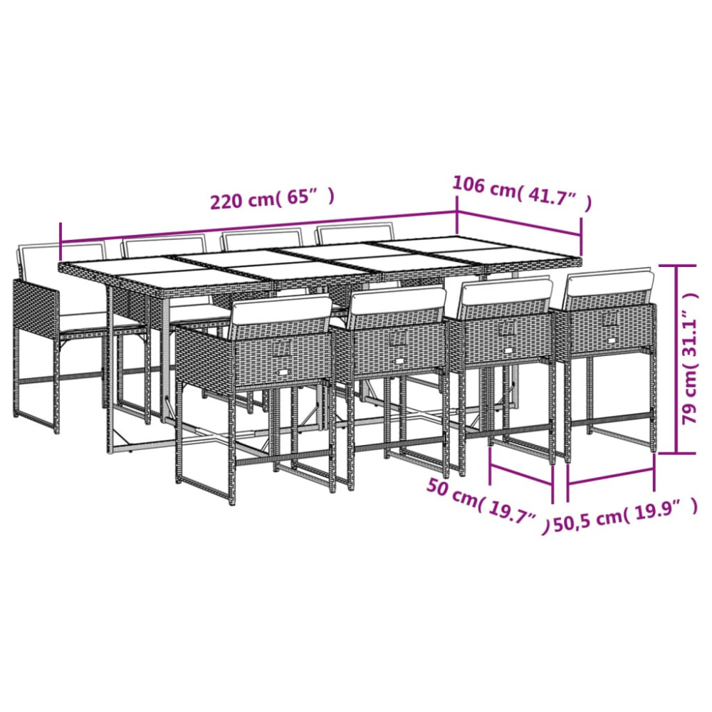 Produktbild för Matgrupp för trädgården med dynor 9 delar mixbeige konstrotting