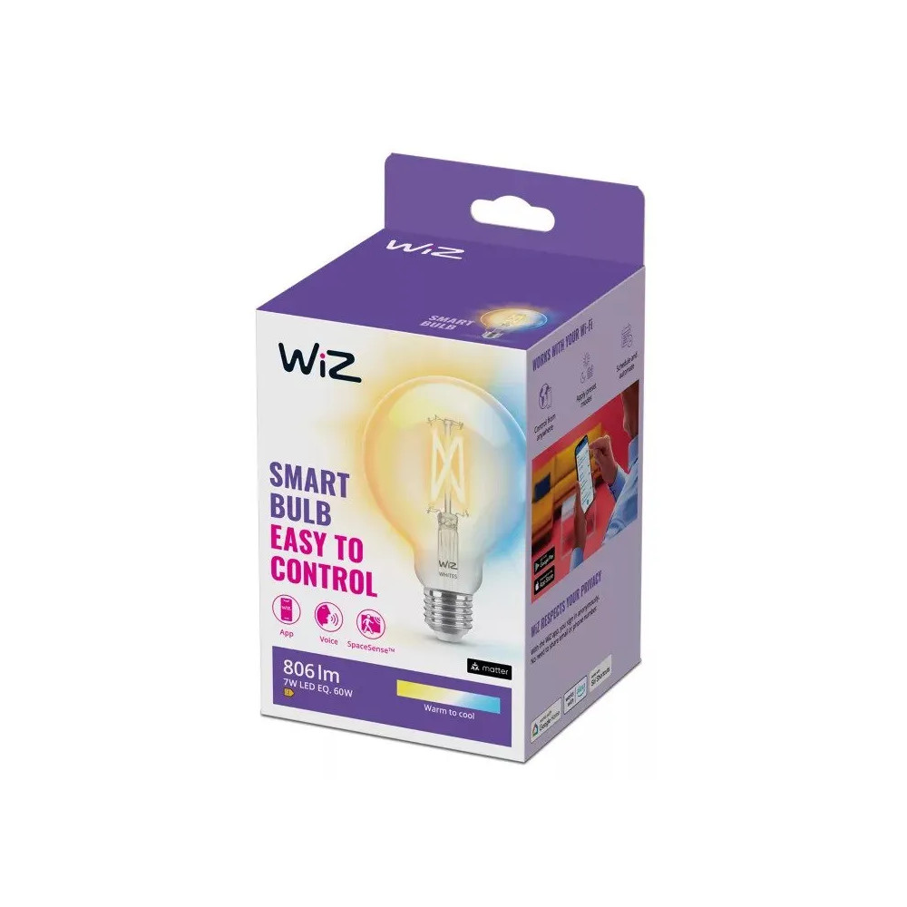 Produktbild för WiZ Filamentklotlampa Klar 60W G95 E27, Smart glödlampa, Wi-...