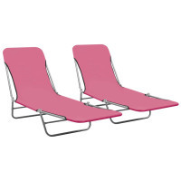 Miniatyr av produktbild för Hopfällbara solsängar 2 st stål och tyg rosa