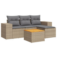 Produktbild för Soffgrupp för trädgården med dynor 5 delar beige konstrotting