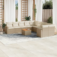 Produktbild för Loungegrupp för trädgården m. dynor 11 delar beige konstrotting