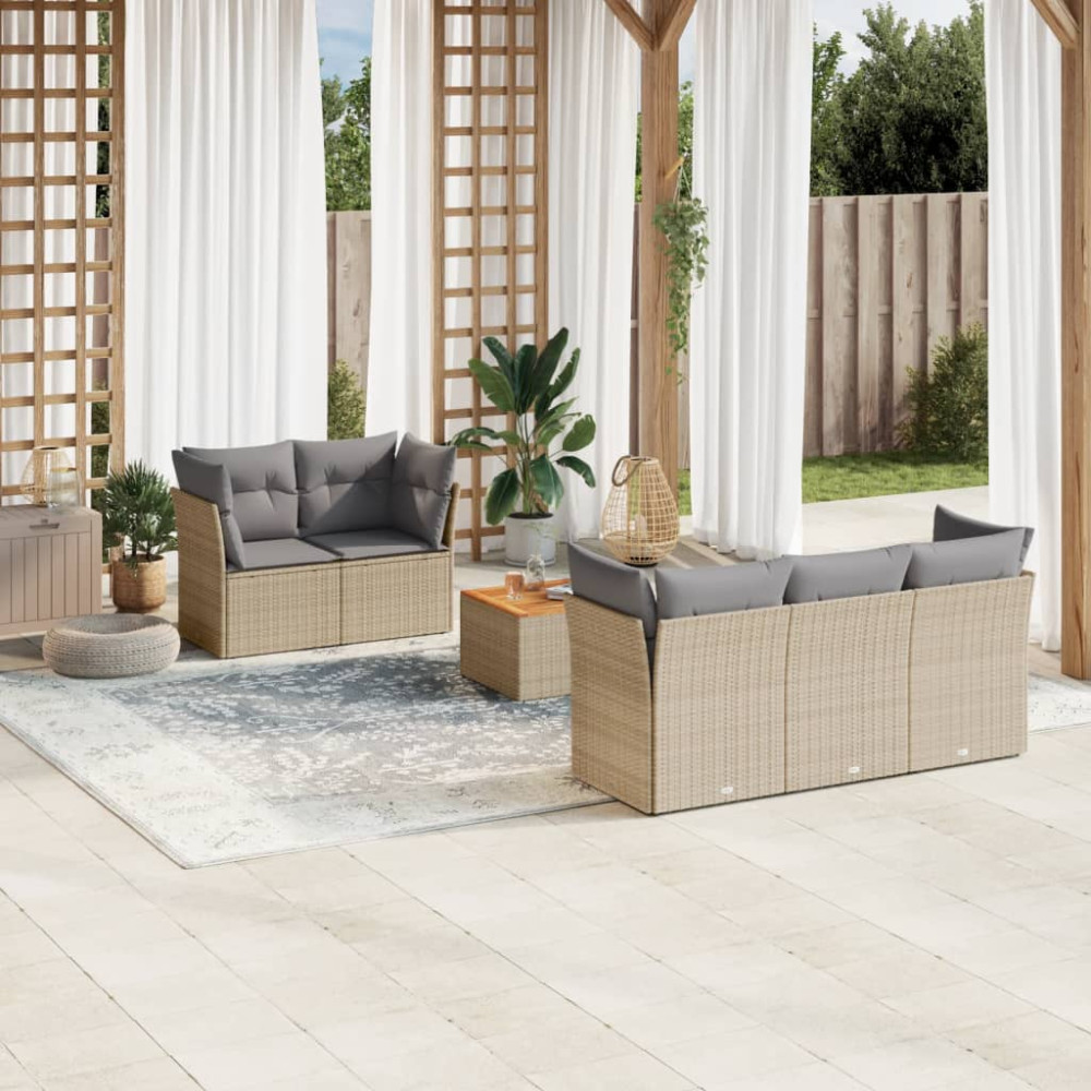 Produktbild för Soffgrupp för trädgården med dynor 6 delar beige konstrotting