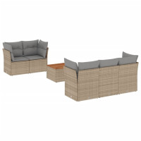 Produktbild för Soffgrupp för trädgården med dynor 6 delar beige konstrotting