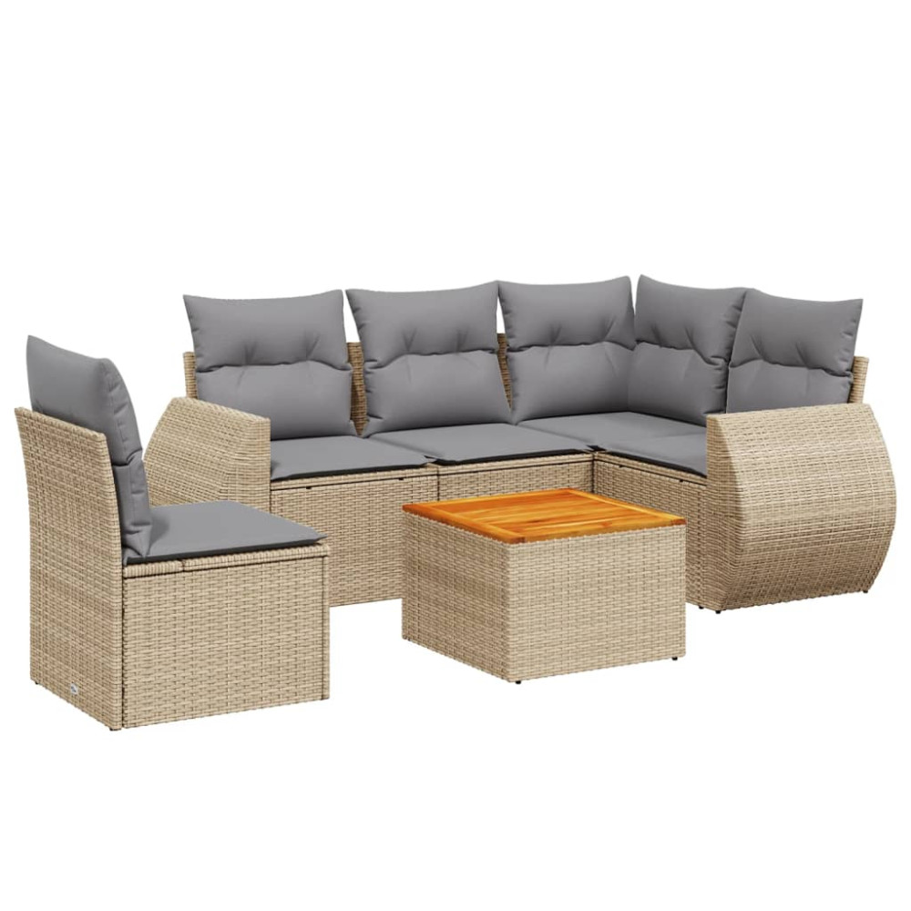 Produktbild för Soffgrupp för trädgården med dynor 6 delar beige konstrotting