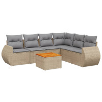Produktbild för Matgrupp för trädgården med dynor 7 delar beige konstrotting