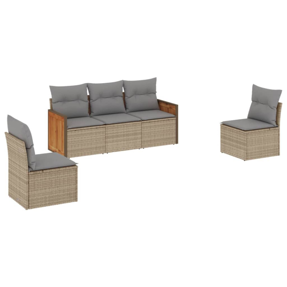 Produktbild för Soffgrupp för trädgården med dynor 5 delar beige konstrotting