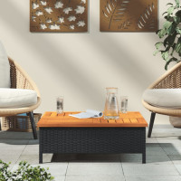 Produktbild för Trädgårdsbord svart 70x70x25 cm rotting och akaciaträ