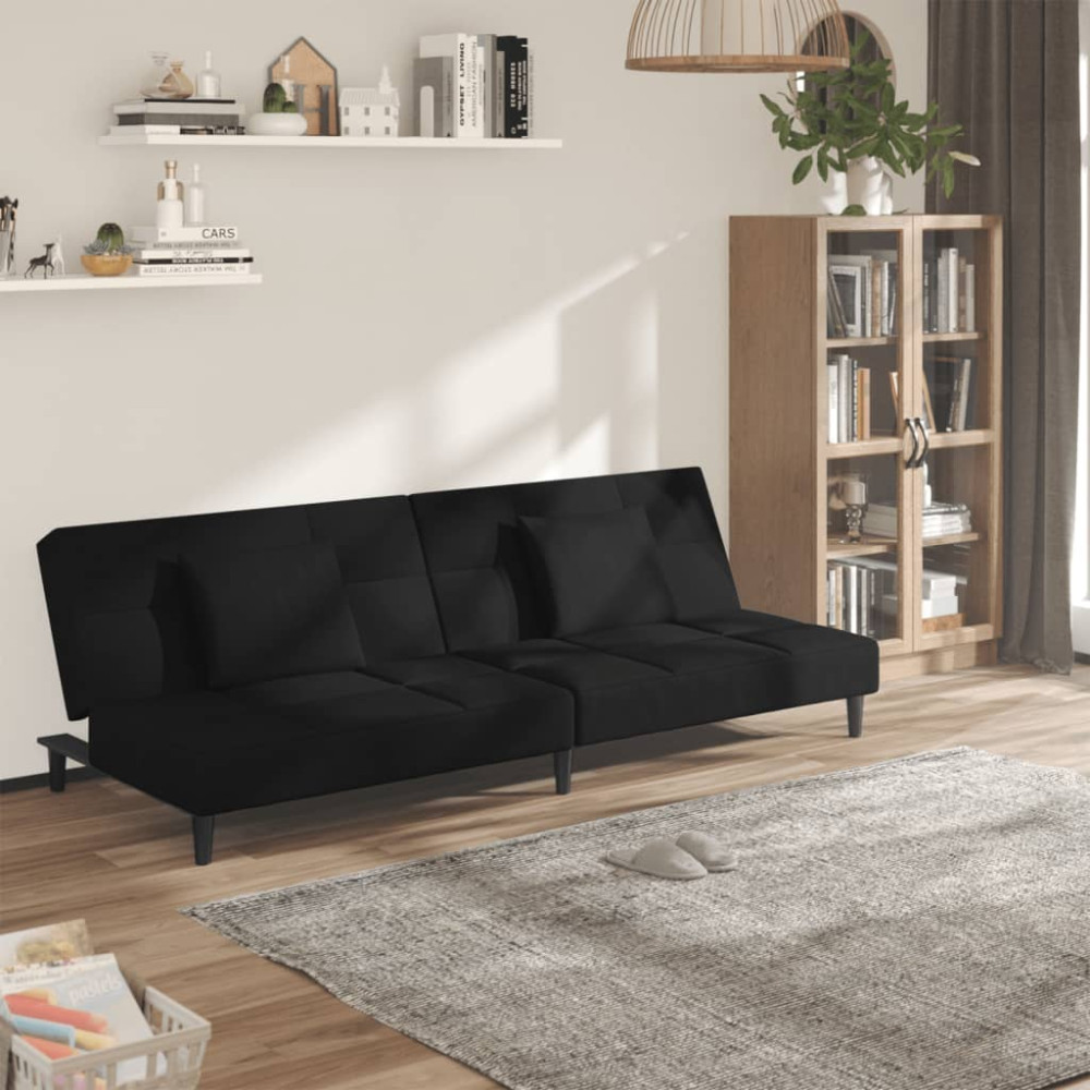 Produktbild för Bäddsoffa 2-sits med två kuddar svart sammet