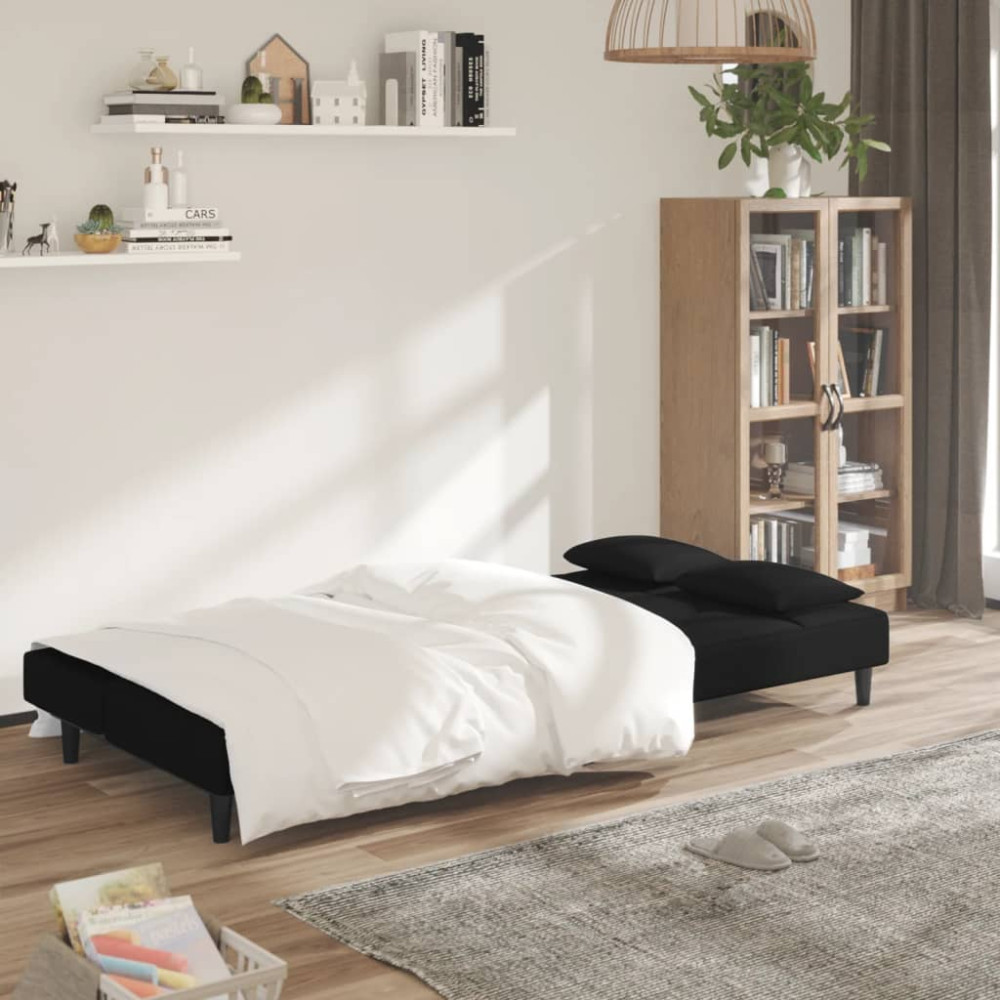 Produktbild för Bäddsoffa 2-sits med två kuddar svart sammet