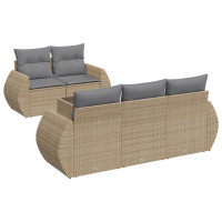 Produktbild för Soffgrupp för trädgården med dynor 6 delar beige konstrotting