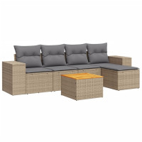 Produktbild för Soffgrupp för trädgården med dynor 6 delar beige konstrotting