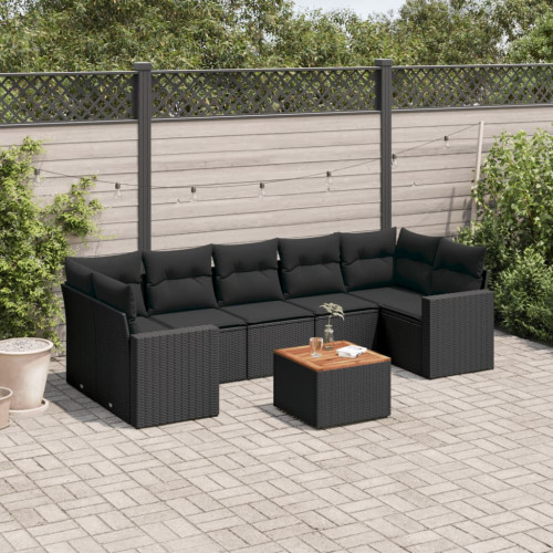 vidaXL Loungegrupp för trädgården med dynor 8 delar svart konstrotting