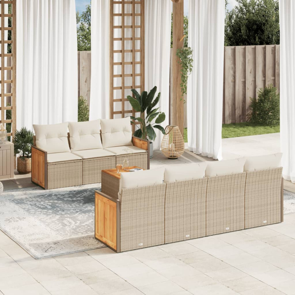 Produktbild för Matgrupp för trädgården med dynor 8 delar beige konstrotting