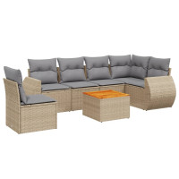 Produktbild för Matgrupp för trädgården med dynor 7 delar beige konstrotting