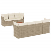 Produktbild för Matgrupp för trädgården med dynor 8 delar beige konstrotting