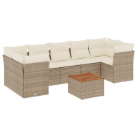 Produktbild för Matgrupp för trädgården med dynor 8 delar beige konstrotting