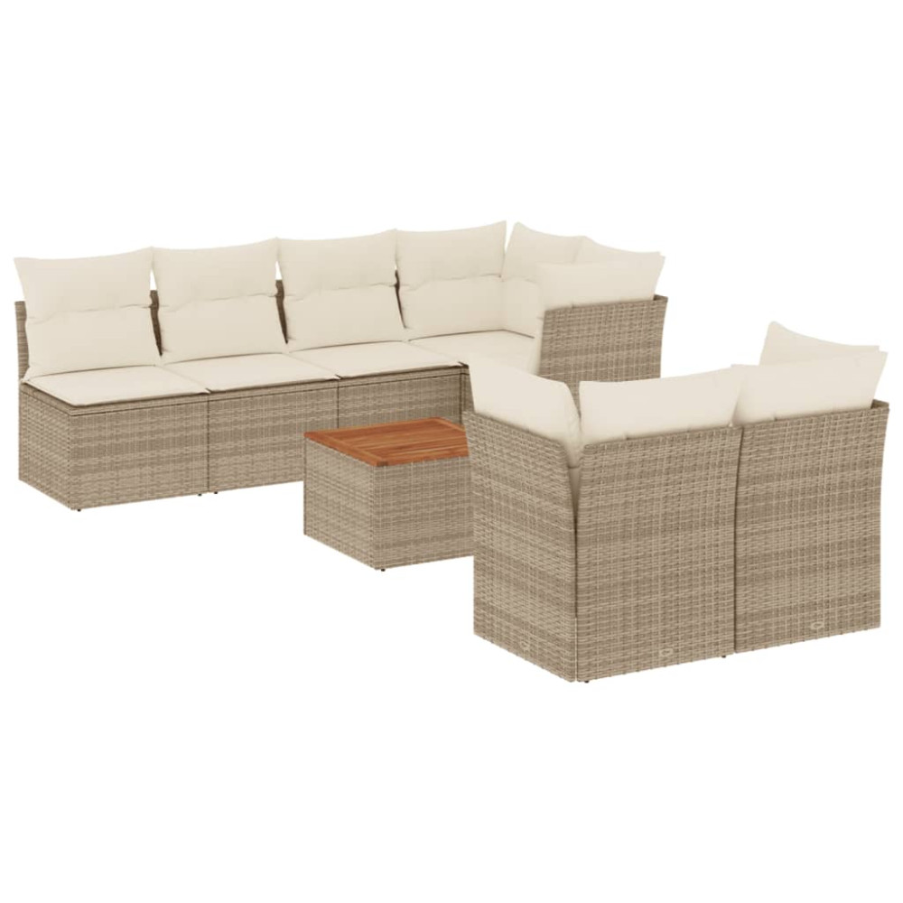 Produktbild för Matgrupp för trädgården med dynor 8 delar beige konstrotting