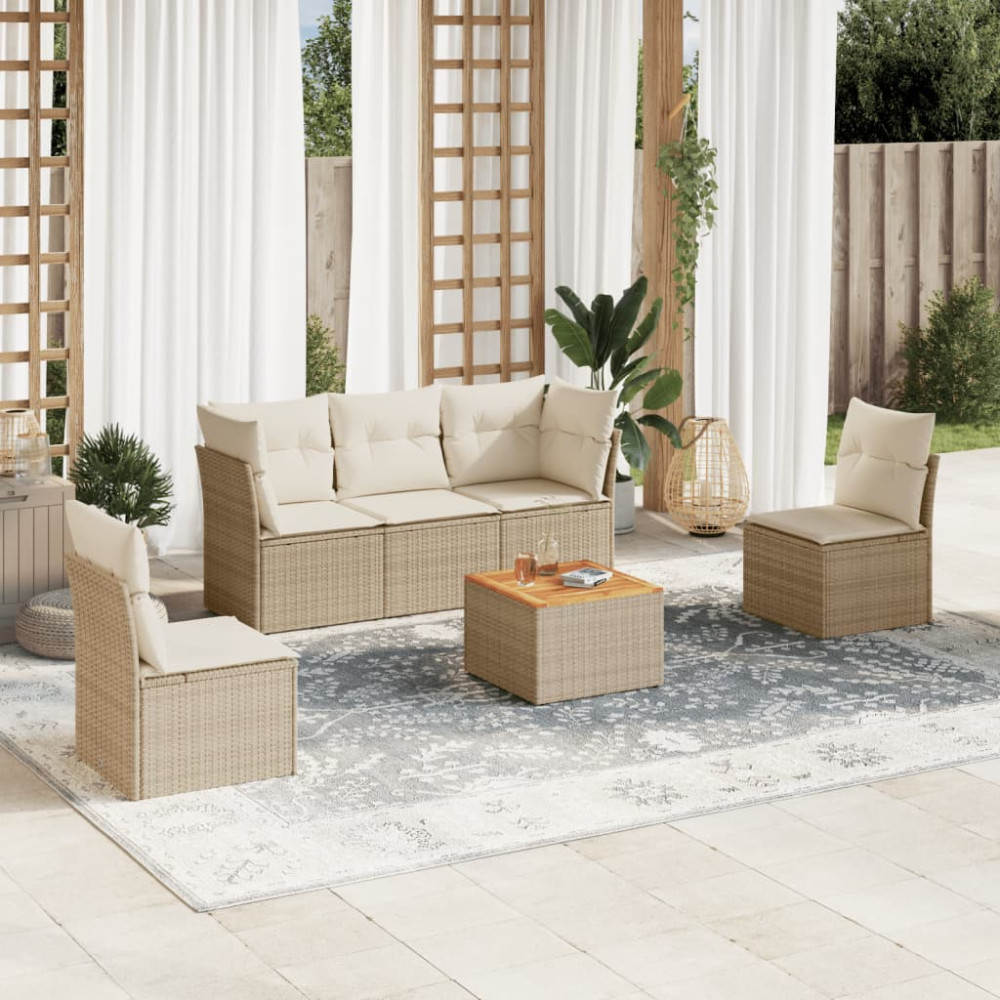 Produktbild för Soffgrupp för trädgården med dynor 6 delar beige konstrotting