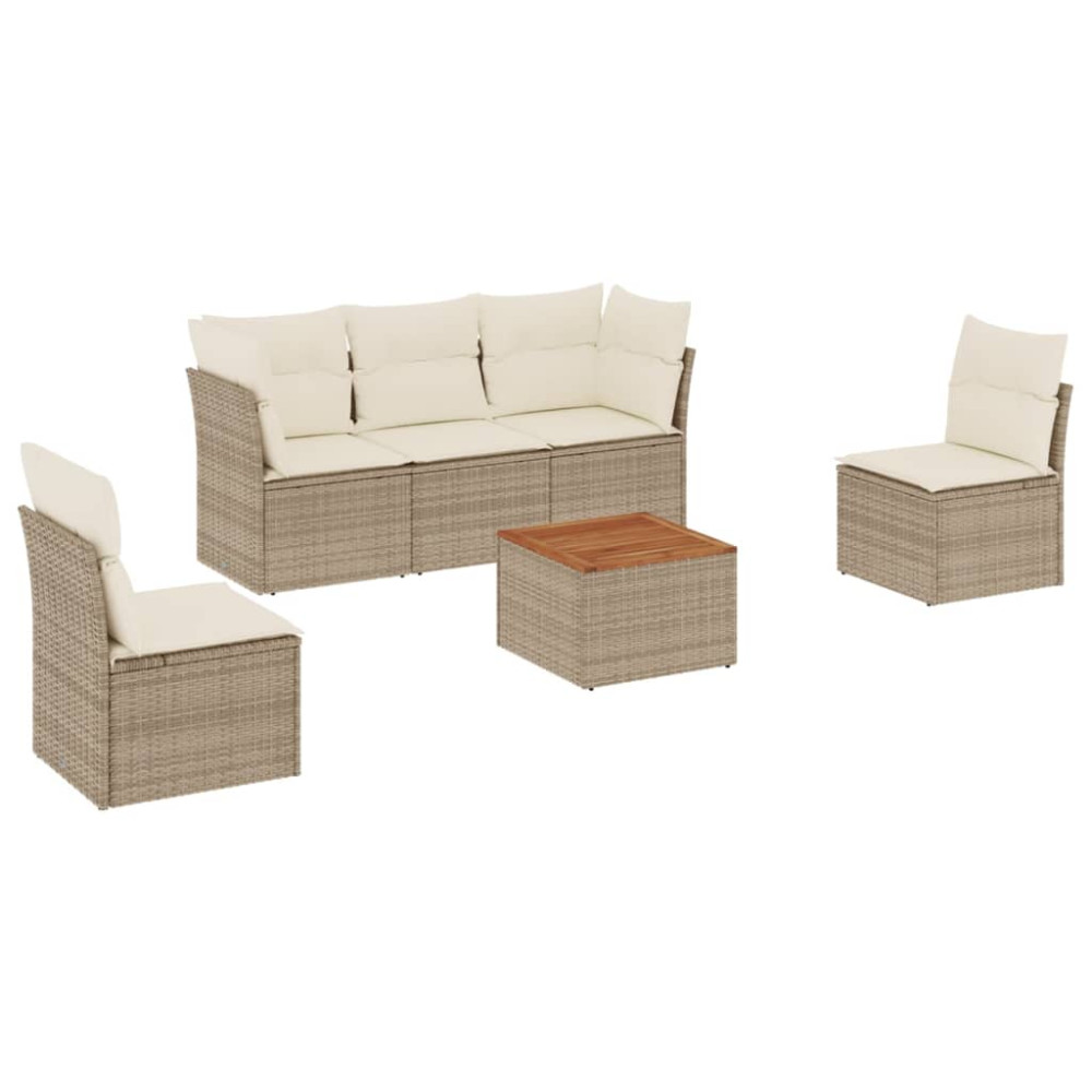 Produktbild för Soffgrupp för trädgården med dynor 6 delar beige konstrotting
