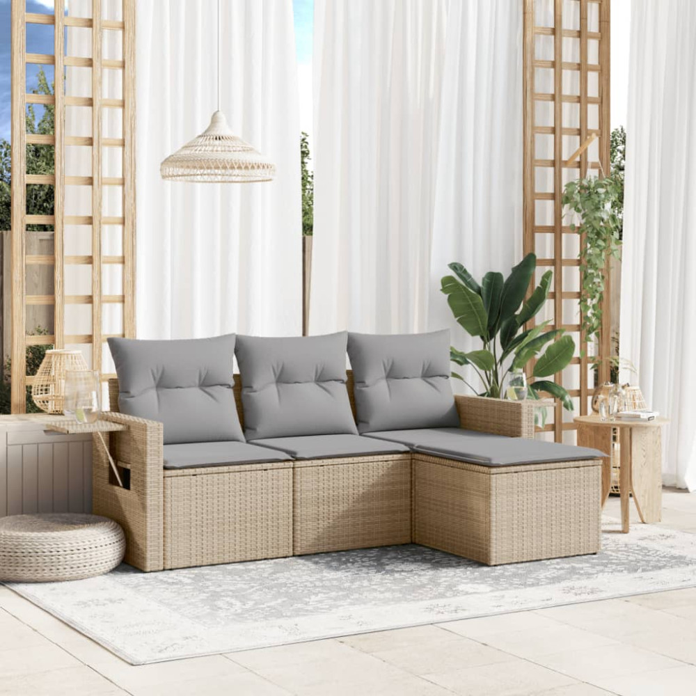 Produktbild för Soffgrupp för trädgård med dynor 4 delar beige konstrotting