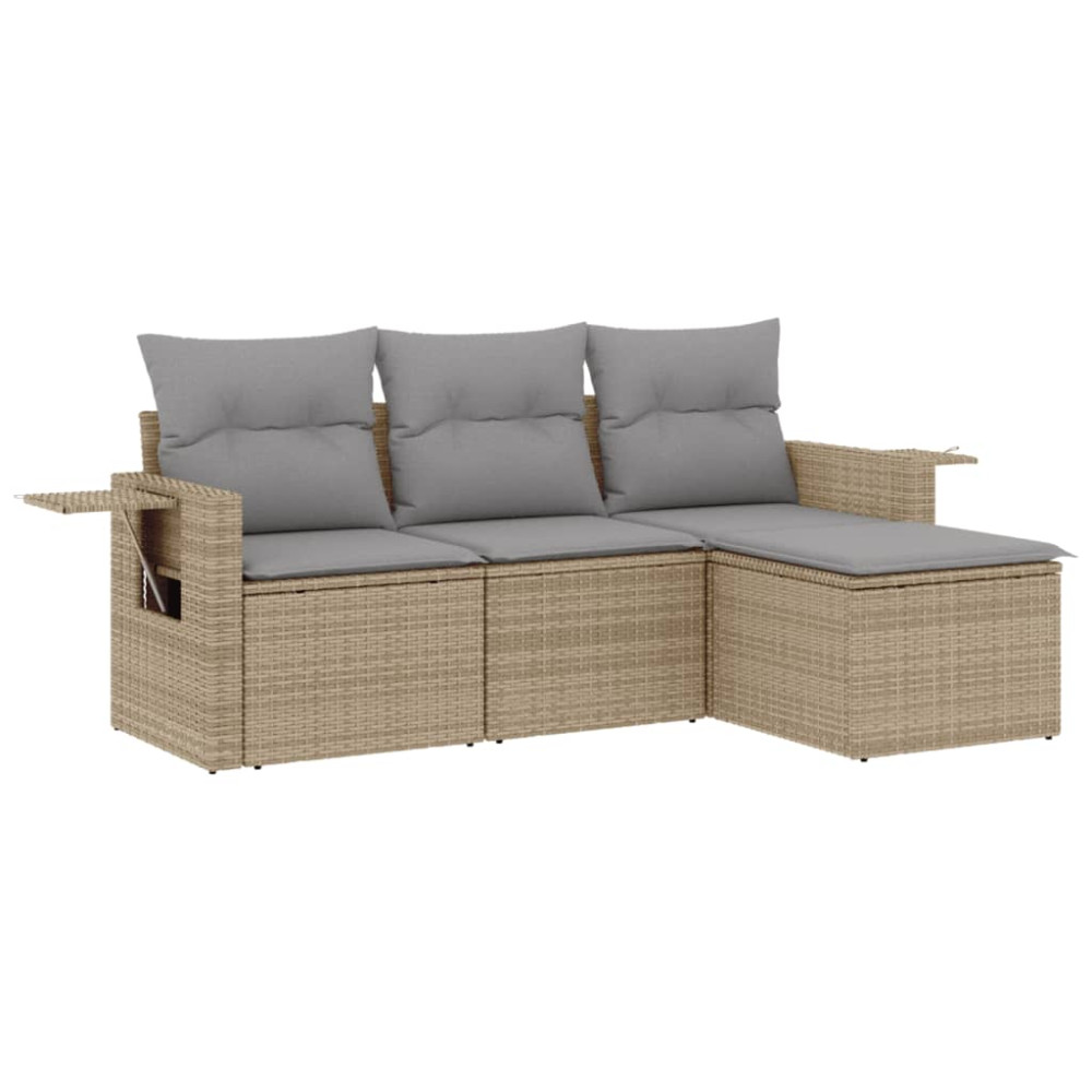 Produktbild för Soffgrupp för trädgård med dynor 4 delar beige konstrotting