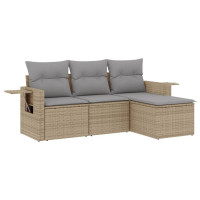 Produktbild för Soffgrupp för trädgård med dynor 4 delar beige konstrotting