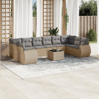 Produktbild för Loungegrupp för trädgården m. dynor 11 delar beige konstrotting