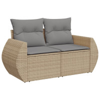 Produktbild för Loungegrupp för trädgården m. dynor 11 delar beige konstrotting