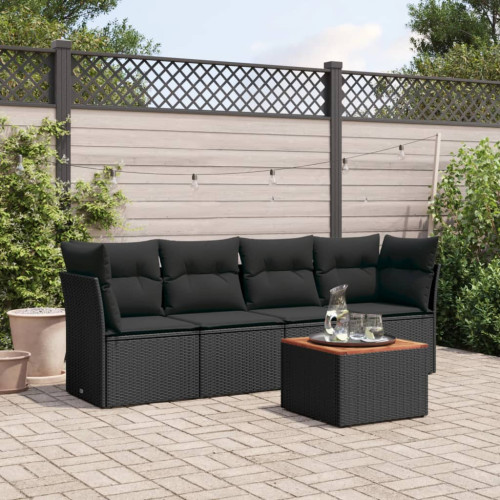 vidaXL Loungegrupp för trädgården med dynor 5 delar svart konstrotting