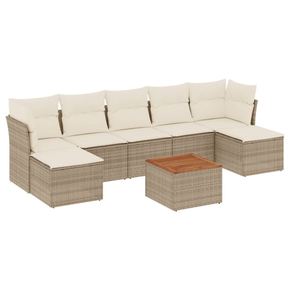 Produktbild för Matgrupp för trädgården med dynor 8 delar beige konstrotting