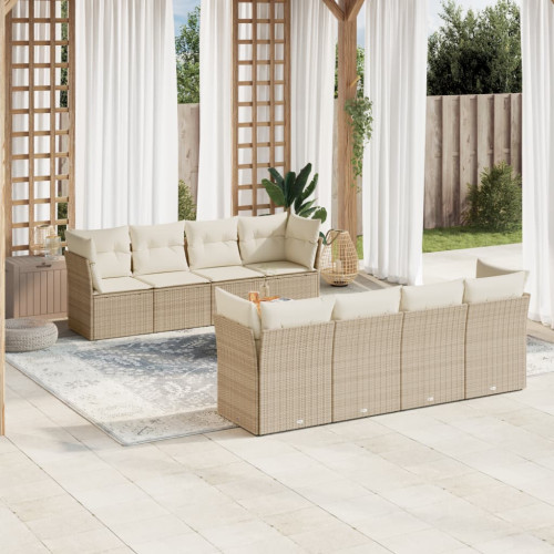 vidaXL Soffgrupp för trädgården med dynor 9 delar beige konstrotting
