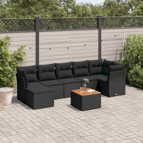 vidaXL Loungegrupp för trädgården med dynor 8 delar svart konstrotting