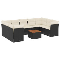 Produktbild för Loungegrupp 10 delar med svarta dynor konstrotting
