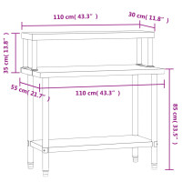 Produktbild för Arbetsbord med överhylla 110x55x120 cm rostfritt stål