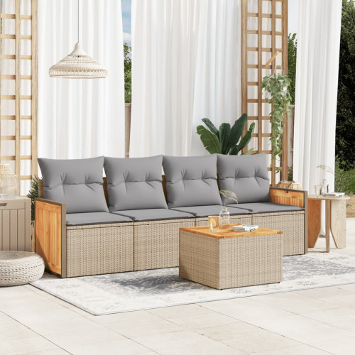 vidaXL Soffgrupp för trädgården med dynor 5 delar beige konstrotting