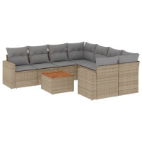 Produktbild för Soffgrupp för trädgården med dynor 9 delar beige konstrotting