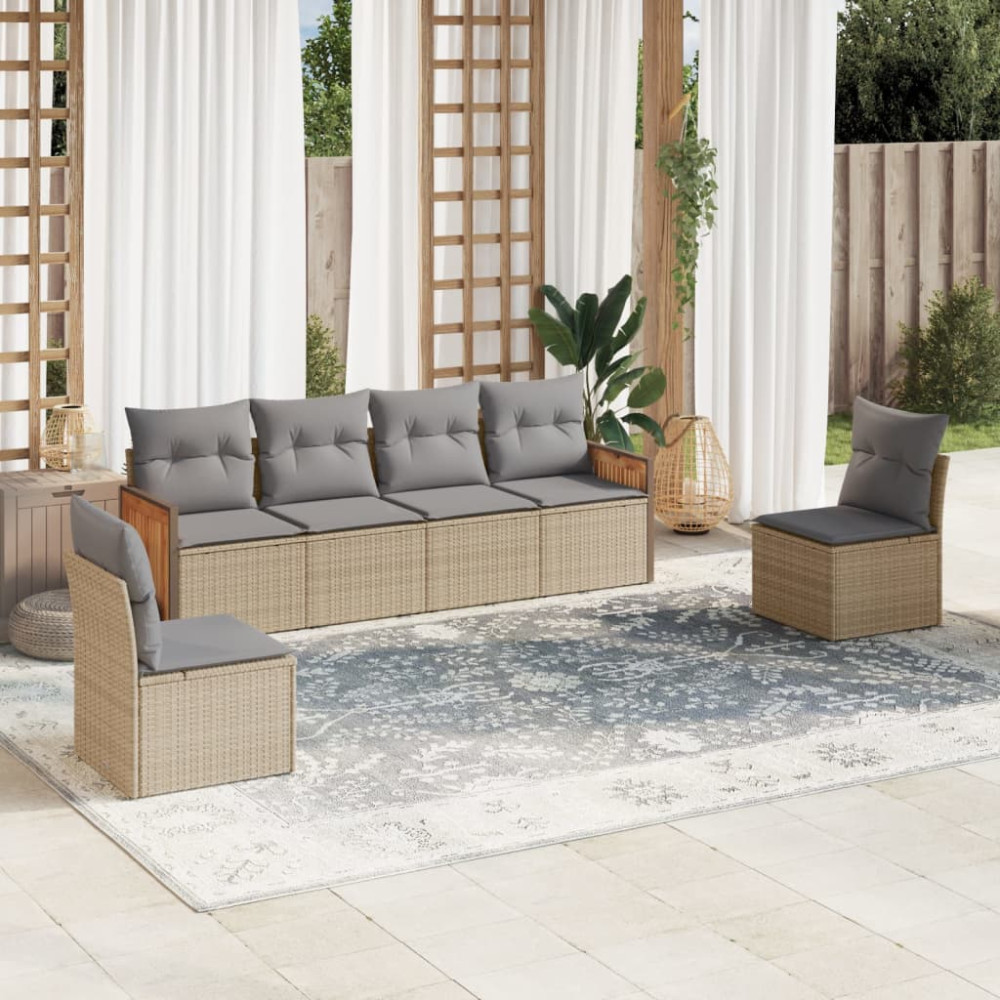 Produktbild för Soffgrupp för trädgården med dynor 6 delar beige konstrotting
