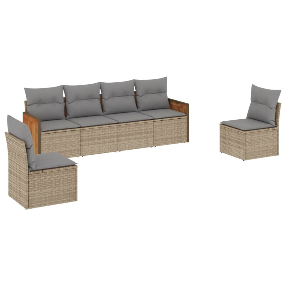 Produktbild för Soffgrupp för trädgården med dynor 6 delar beige konstrotting