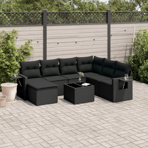 vidaXL Loungegrupp för trädgården med dynor 8 delar svart konstrotting