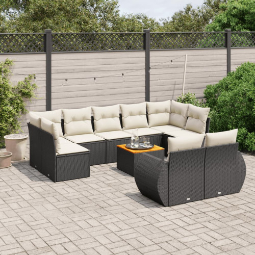 vidaXL Loungegrupp 10 delar med svarta dynor konstrotting