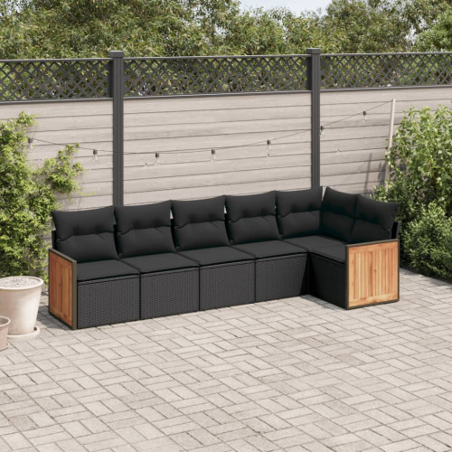 vidaXL Loungegrupp med dynor 6 delar svart konstrotting