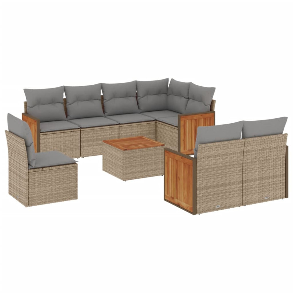 Produktbild för Soffgrupp för trädgården med dynor 9 delar beige konstrotting