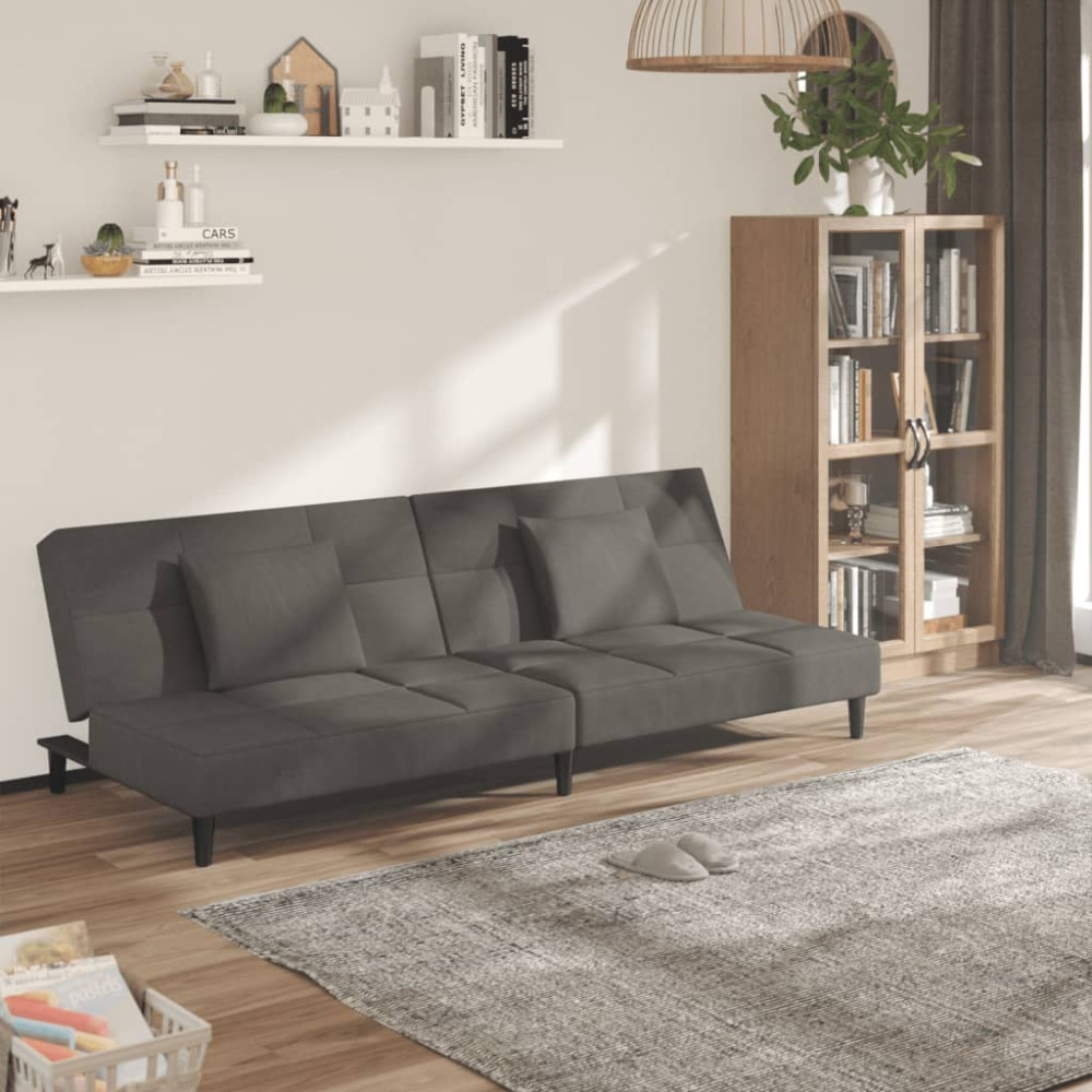 Produktbild för Bäddsoffa 2-sits med två kuddar mörkgrå sammet