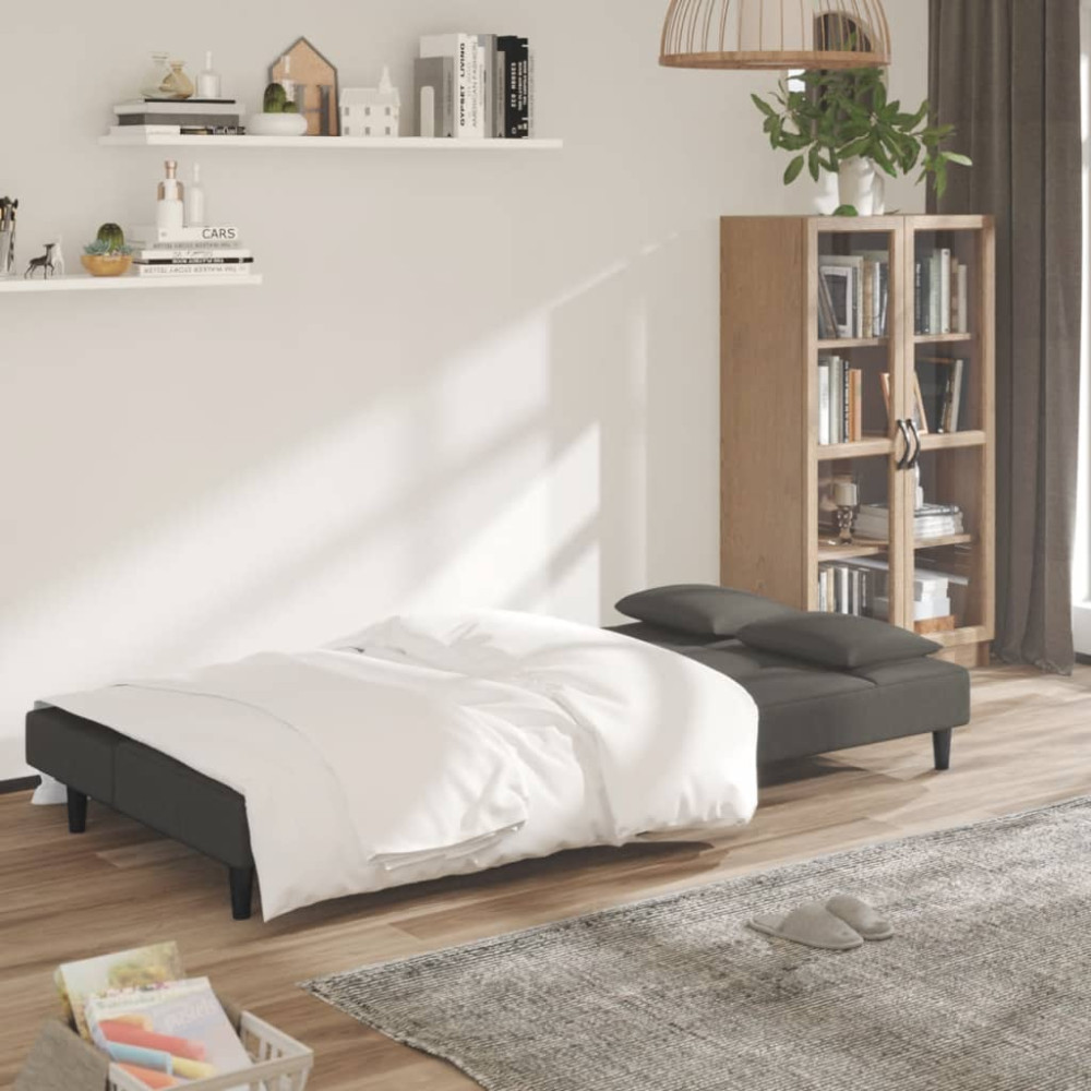 Produktbild för Bäddsoffa 2-sits med två kuddar mörkgrå sammet