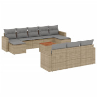 Produktbild för Loungegrupp för trädgården m. dynor 11 delar beige konstrotting