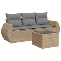 Produktbild för Soffgrupp för trädgård med dynor 4 delar beige konstrotting