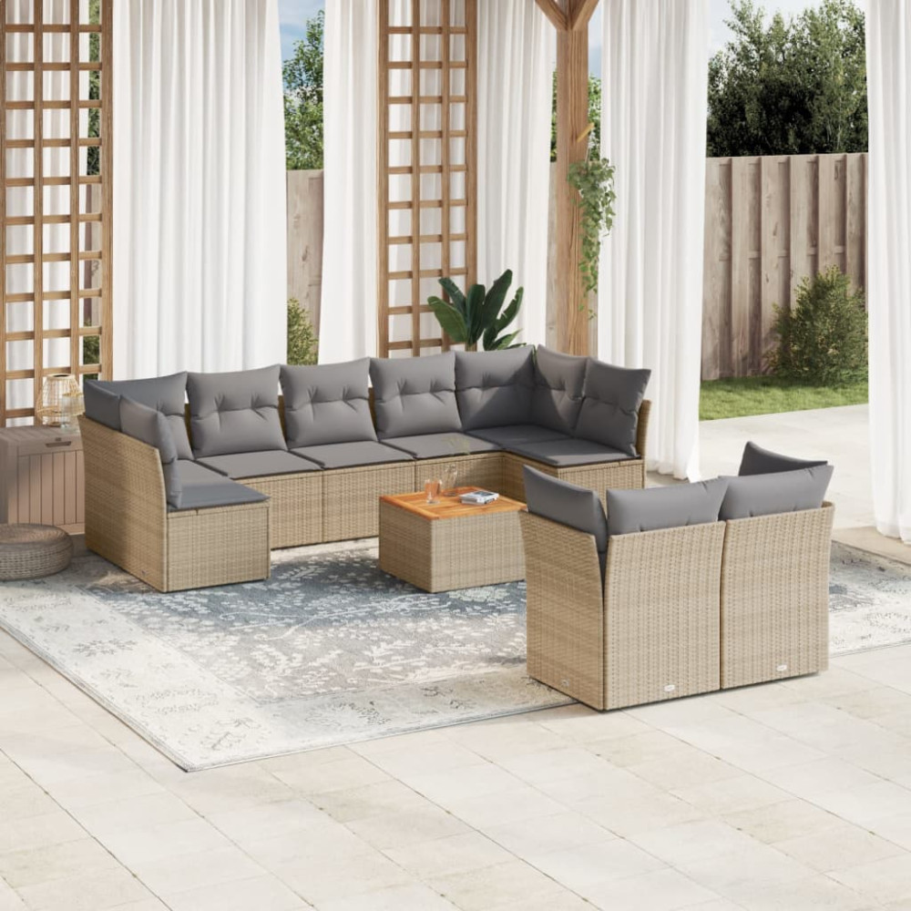 Produktbild för Soffgrupp för trädgård med dynor 10 delar beige konstrotting