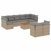 Produktbild för Soffgrupp för trädgård med dynor 10 delar beige konstrotting