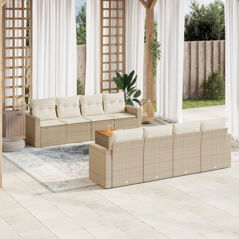 Produktbild för Soffgrupp för trädgården med dynor 9 delar beige konstrotting